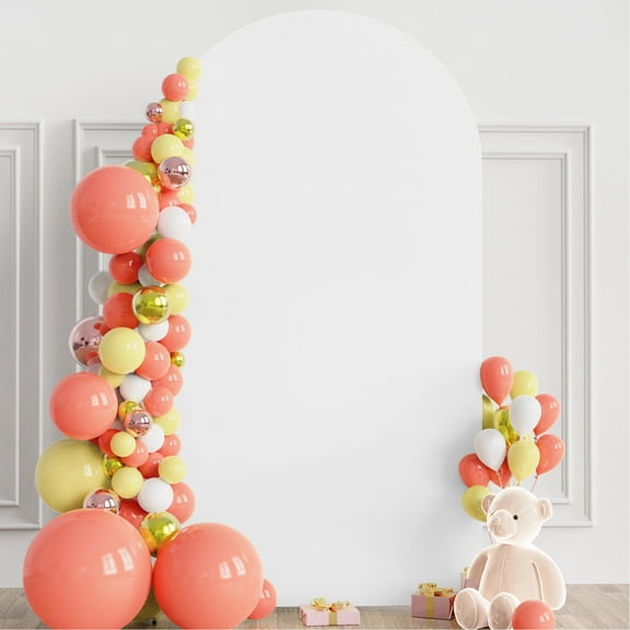 VGMiu 7.2FT Wedding Arch Cover Spandex Fitted Wedding Arch Stand Covers Round Top Chiara Arch Backdrop Cover for Birthday Party Ceremony Banquet Decoration White
