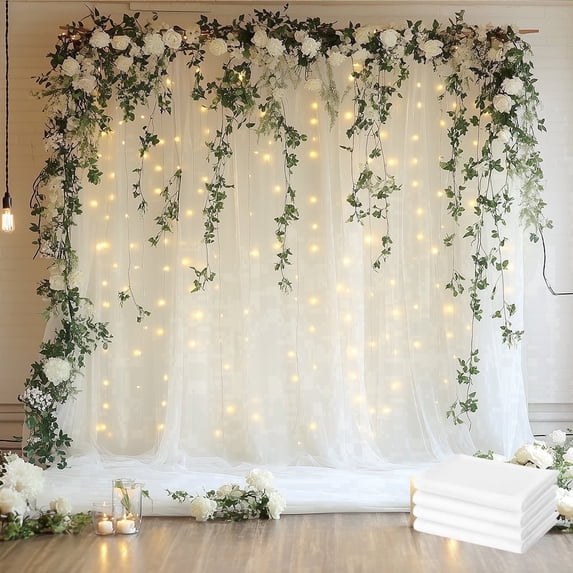 VGMiu Tulle Backdrop Curtain with Lights String 20FT x 8FT lvory Sheer ...