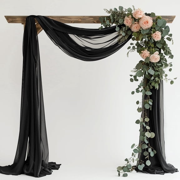 VGMiu Wedding Arch Draping Fabric 28.7" x 20FT Black Sheer Backdrop for Ceremony, Birthday Party, Bridal Shower Decoration