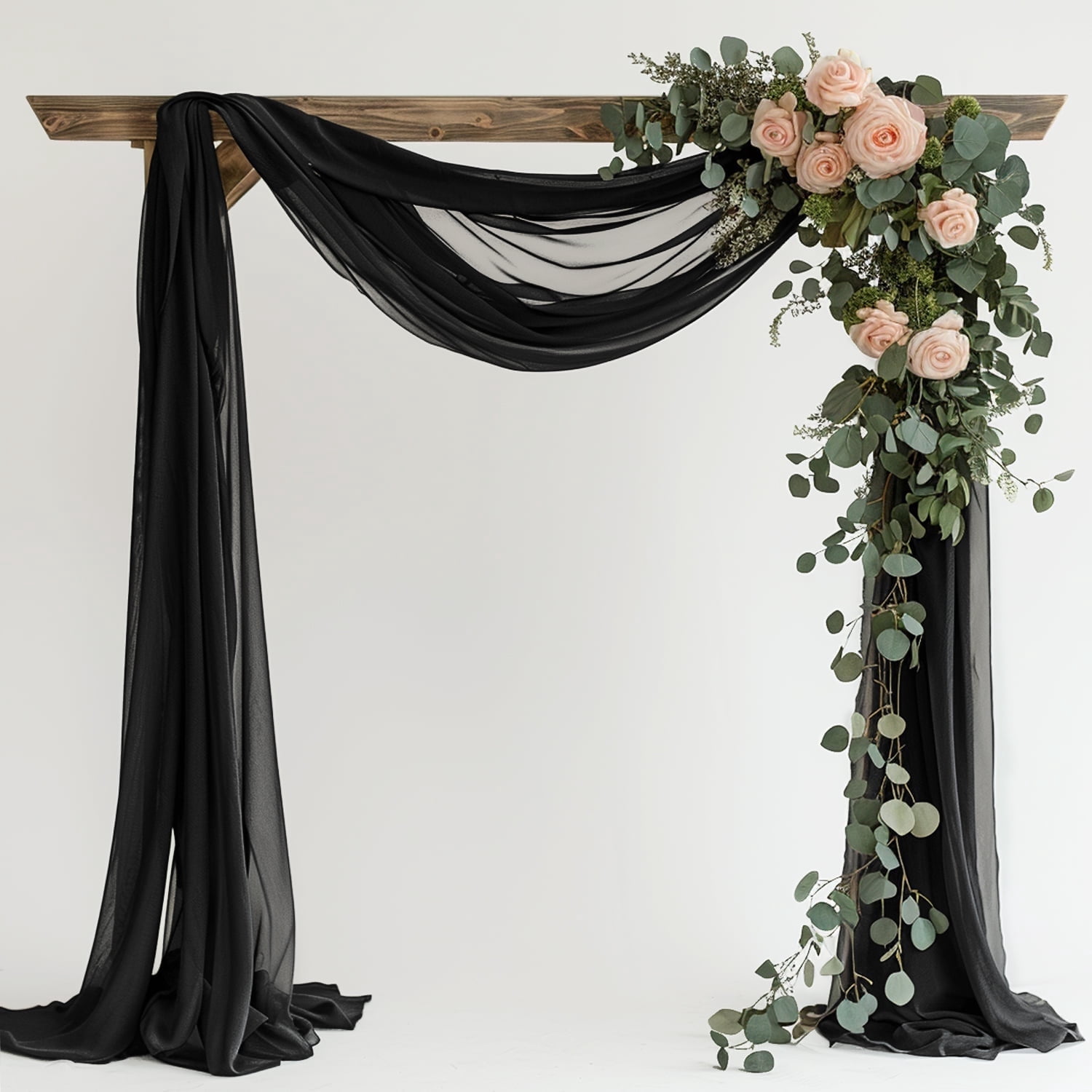 VGMiu Wedding Arch Draping Fabric 28.7" x 20FT Black Sheer Backdrop for Ceremony, Birthday Party, Bridal Shower Decoration