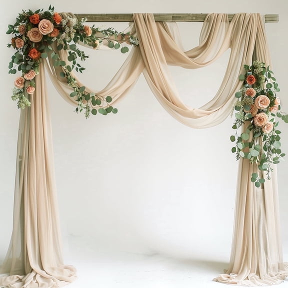 VGMiu Wedding Arch Draping Fabric 28.7 x 20 FT Champagne Sheer Arch Drape Fabrics for Wedding Ceremony Birthday Party Bridal Shower Decoration