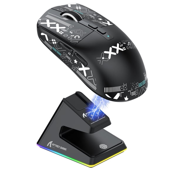 ATTACK SHARK X6 Wireless Gaming Mouse, 49g Ultralight Mouse with RGB Magnetic Charging Base, Tri-Mode 2.4G/BT5.2/Wired, PAW3395 Sensor 26000 DPI, Programmable Button 200Hrs Battery for PC/Mac