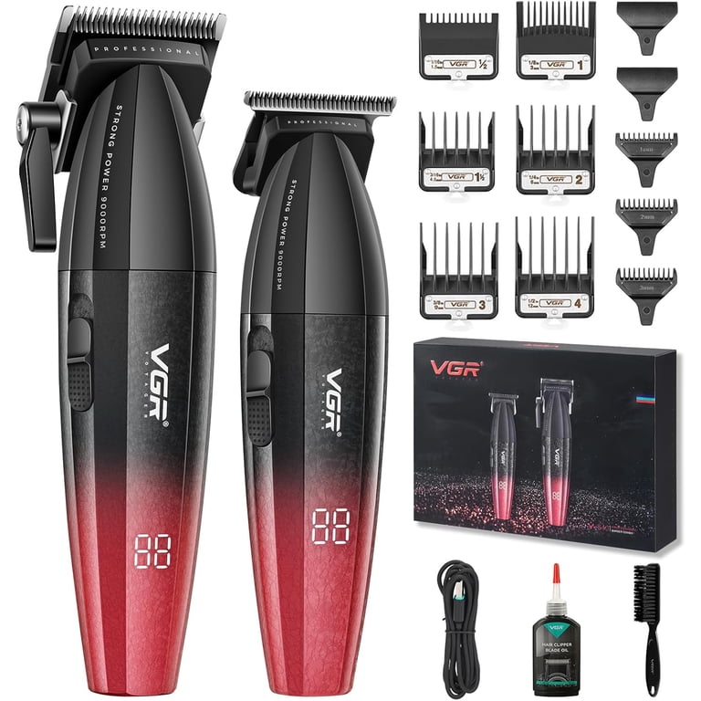 VGR, Hair Clippers, Professional Cordless Grooming Set, Red