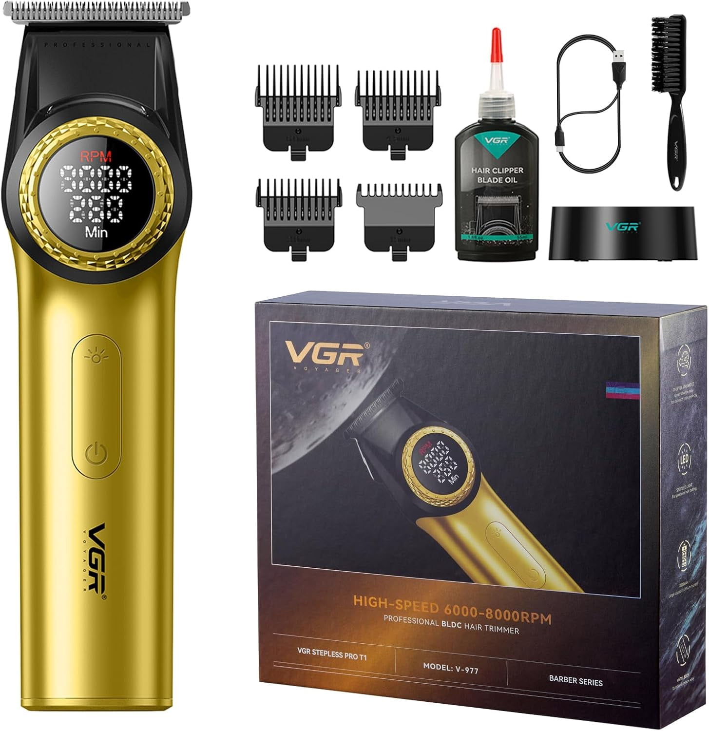 新品・正規品・保障付 VGR V-977 トリマー コードレス ゴールド VGR 977 Professional Hair Trimmer Hair Clippers for Men, 8000rpm T