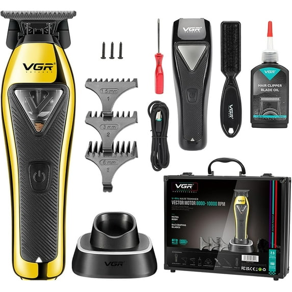 VGR 994 Vector Motor Hair Trimmer for Men, 10000 RPM Professional Hair Clippers Beard Trimmer, DLC T Blade Trimmers for Barbers, Cordless Zero Gapped Line Up Clippers with Metal Body, Travel Case