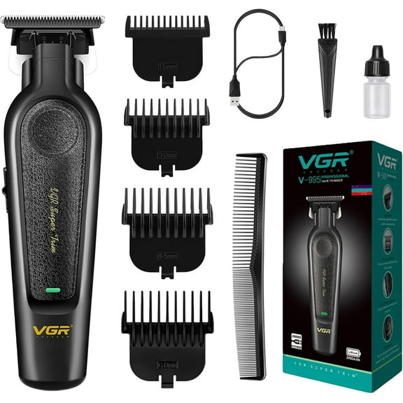 VGR 995 Professional Hair Trimmer for Men, Zero Gapped Barber Edgers, Portable Cordless Mens Beard Trimmer Clipper with 4 Guide Combs, USB Rechargeable