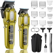 VGR Professional Hair Clippers for Men, Cordless Barber Clippers and Trimmers Set, Mens Hair Cutting Kit with 10 Guide Combs, USB Rechargeable Haircut Machine for Family, LED Display, Gold