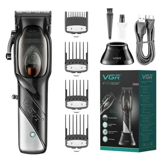 VGR Professional Hair Clippers for Men, Electric Adjustable Hair and Beard Trimmer, USB Rechargeable Precision Blade Hair Cutting Kit, Barber Clipper With Charging Stand & LED Display