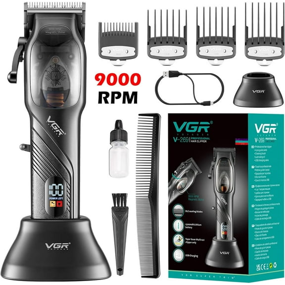 VGR Professional Hair Clippers for Men, Electric Adjustable Hair and Beard Trimmer, USB Rechargeable T Blade Hair Cutting Kit, LED Display Barber Clipper, VGR-269