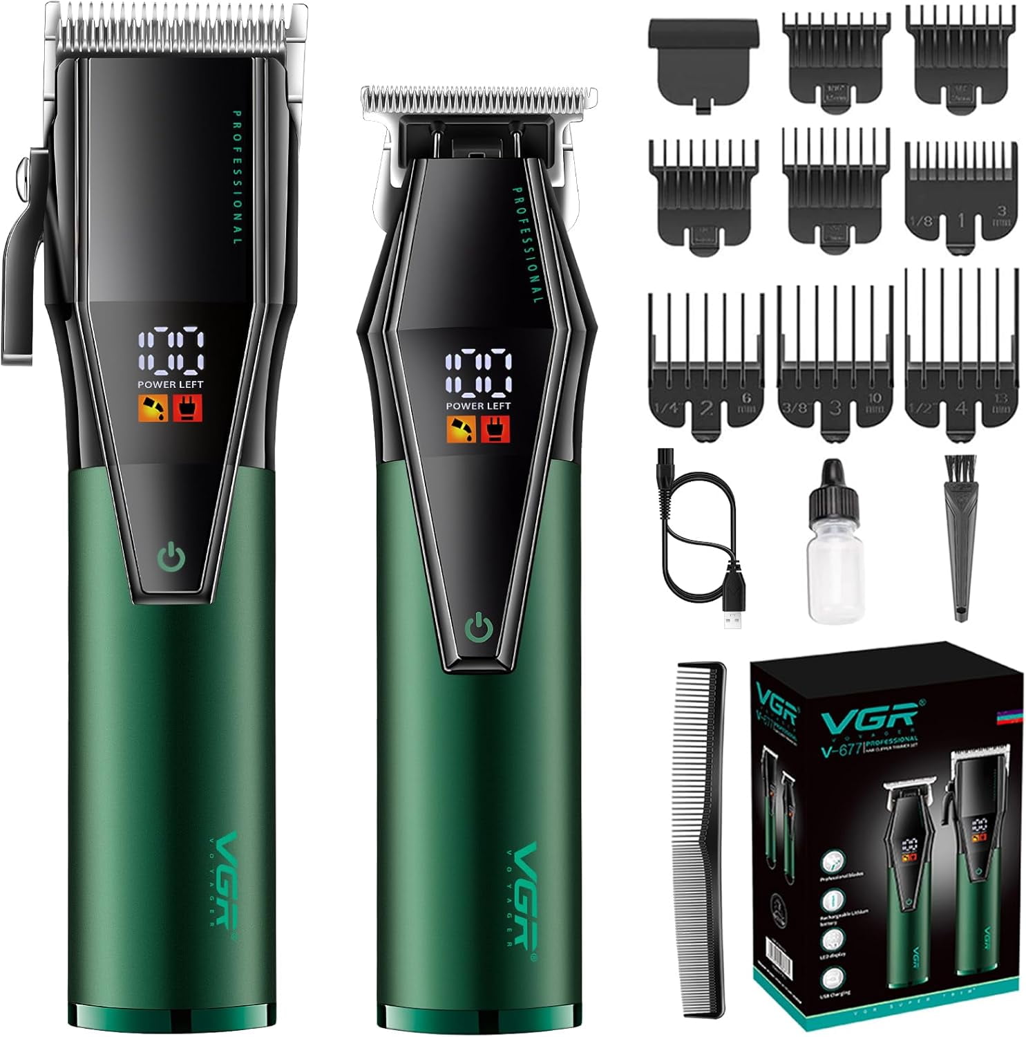 VGR Professional Hair Clippers for Men, Barber Clipper and Trimmer Set, Cord/Cordless Hair Cutting Kit with LED Display