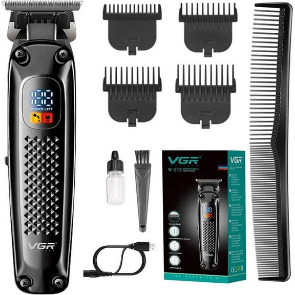 VGR Professional hair trimmer for men, Precision electric Beard Trimmer for Men, Cord/Cordless hair clippers for men and Rechargeable mustache trimmer Mens Grooming Kit with LED Display-Black