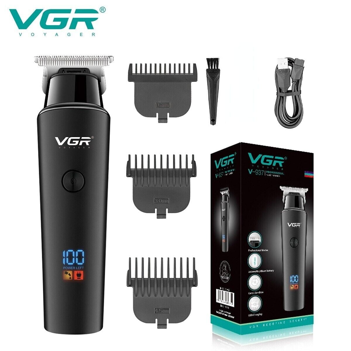 VGR V937 Professional Hair Trimmer Cordless Rechargeable Beard Clippers for Men