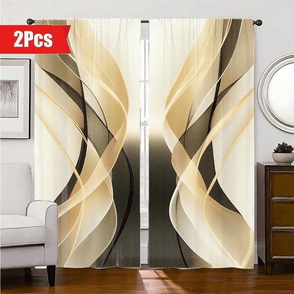 VGTYMENA Abstract Wave Pattern Curtains for Living Room Bedroom Light Filtering Drapes W30xH66 Inch 2Pcs