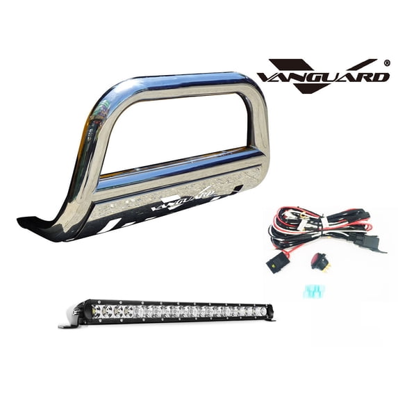 VGUBG-0883-1337-0490SS 2.5 inch Stainless Steel Bull Bar with Skid Plate and 20 inch Light Bar