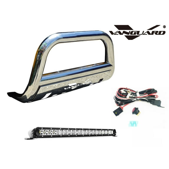 VGUBG-0916-0917SS 3 inch Stainless Steel Bull Bar with Skid Plate and 20 inch Light Bar