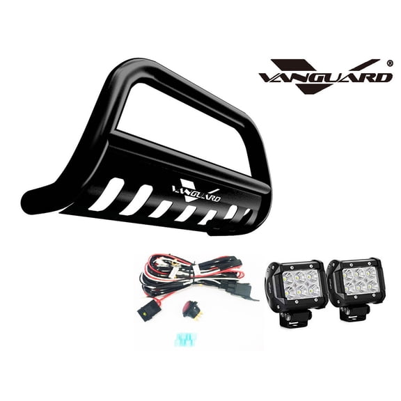 VGUBG-1181BK 3 inch Black Bull Bar with Skid Plate and 2 PC LED Cubes