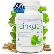 VH Nutrition Ginkgo Biloba 550mg Supplement - Supports Brain Health, Mental Alertness, Concentration & Focus, Natural Energy Booster - 60 Capsules