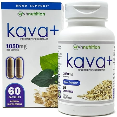 VH Nutrition Kava Kava 1050mg Supplement - Anxiety & Stress Relief Pills, Positive Mood - Kavalactones + Piper Methysticum Extract - 60 Capsules