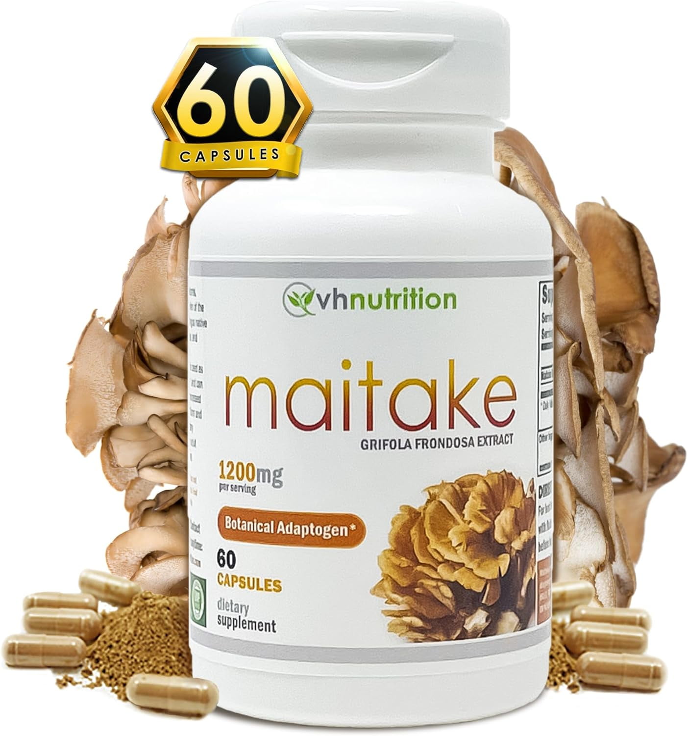 VH Nutrition MAITAKE | Maitake Mushroom Capsules | 1200mg Per Serving | Standardized Grifola frondosa Extract for Immune Health, Vitality, and Wellness | 60 Capsules