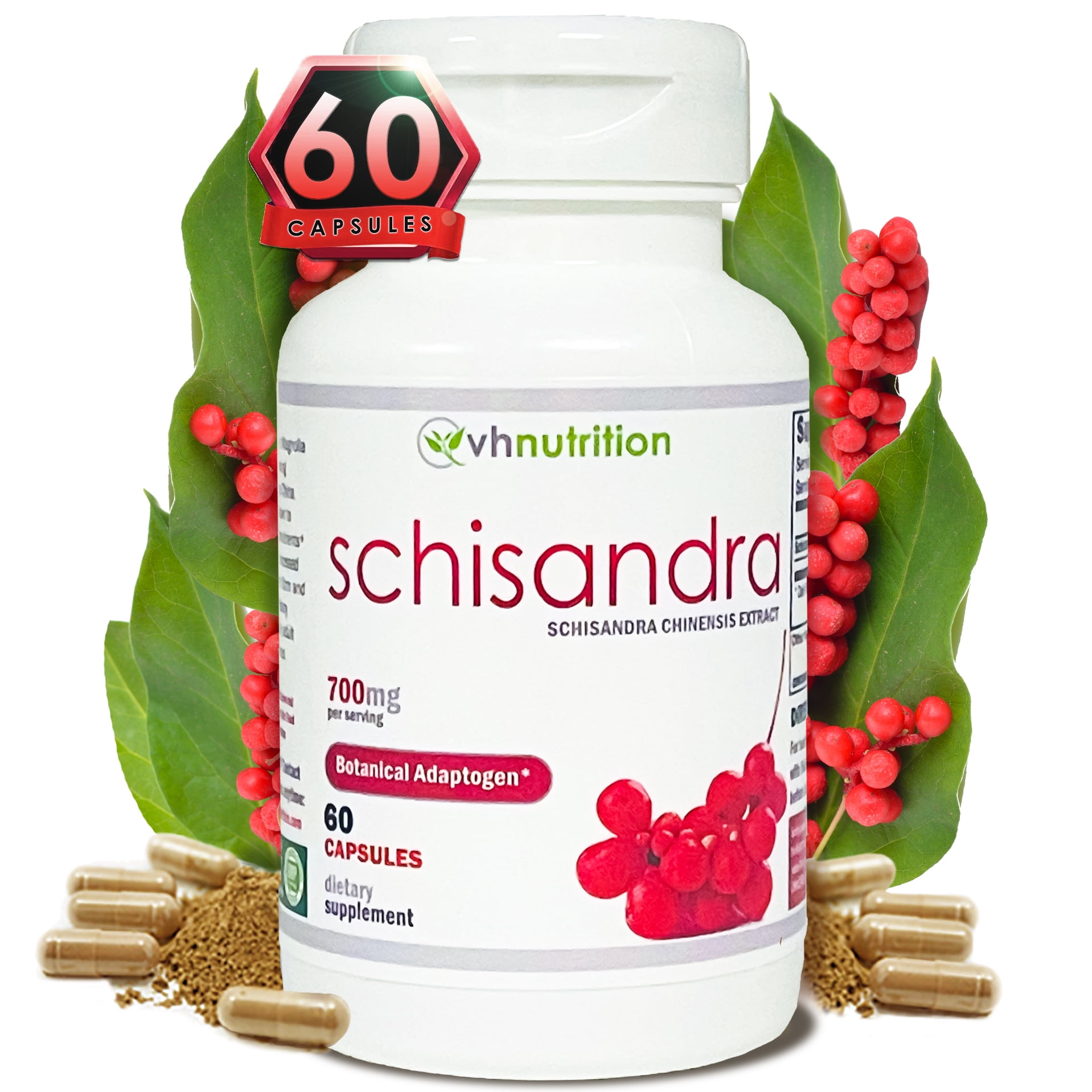 VH Nutrition Schisandra 700mg Adrenal Support Supplement - Enhance Immune System, Stress Relief, Fertility, Digestive Health & More - 60 Capsules