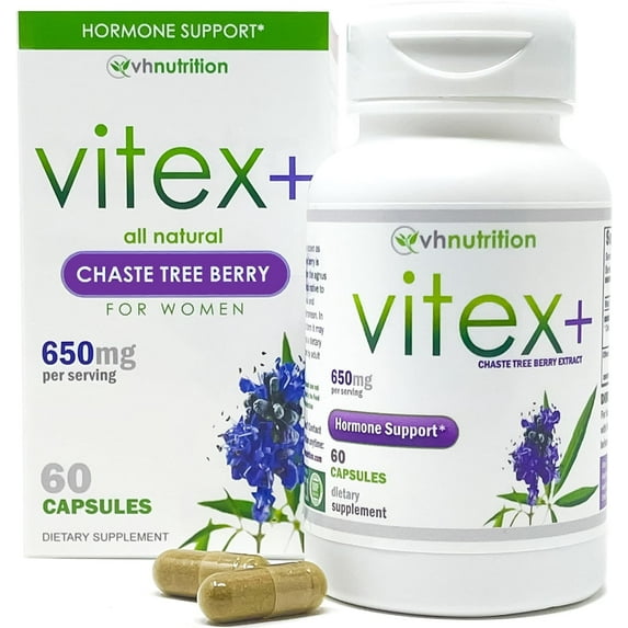 VH Nutrition Vitex Plus 650mg - Chaste Tree Berry Supplement for Women Healthy Hormone Balance & Fertility Support Formula - 60 Capsules