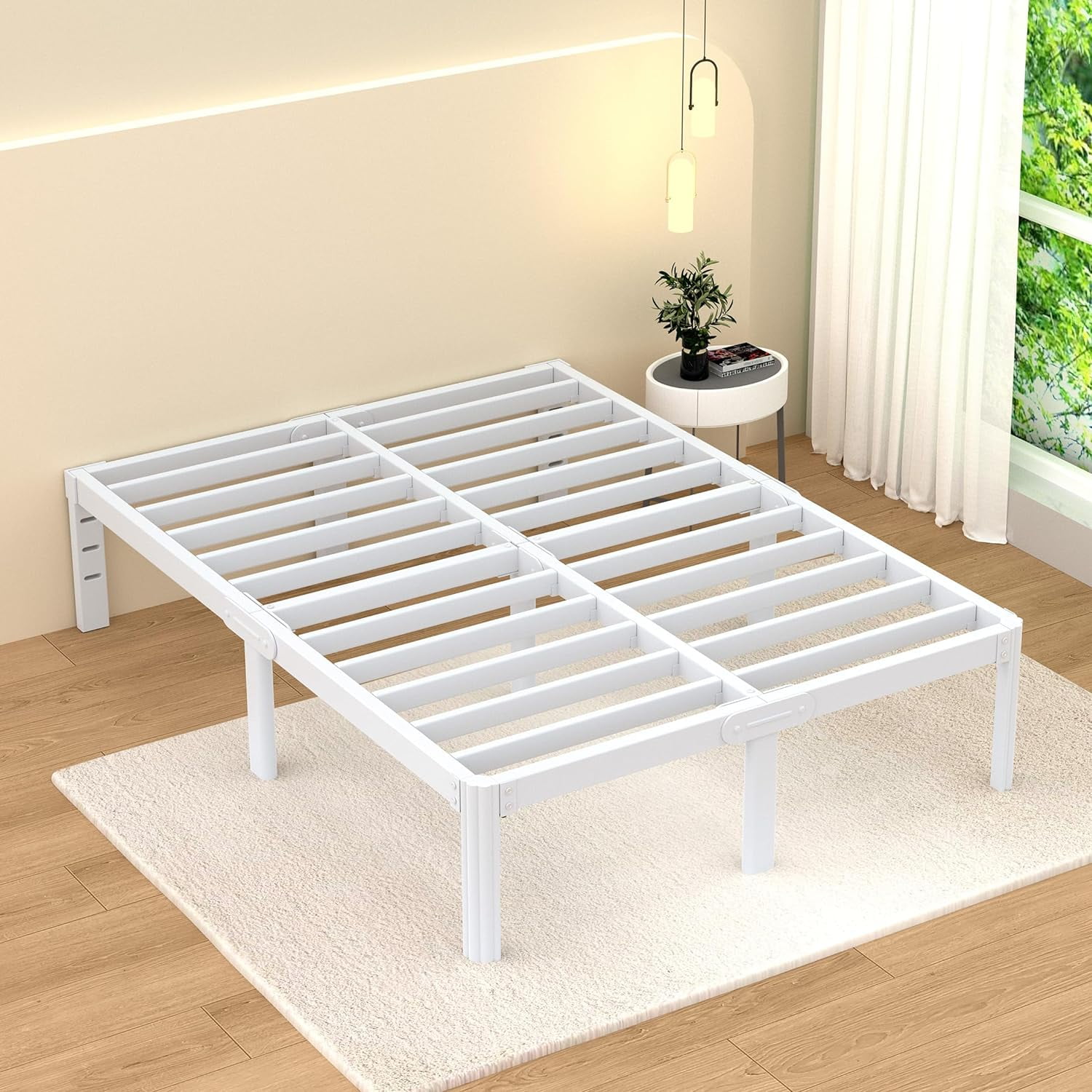 VHAHA 14 Inch Sturdy White Queen Bed Frame, Metal Platform, No Squeak