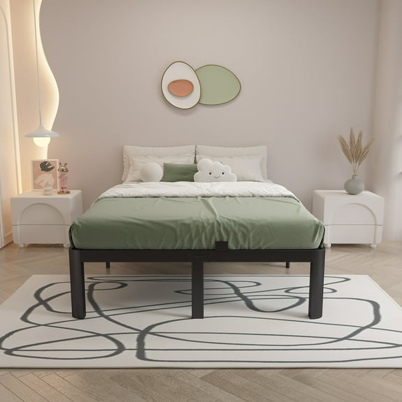 VHAHA 16 Inch Metal Bed Frame Queen Size, Safety Design with Rounded Corner Legs and DIY Headboard, No Box Spring Needed, Easy Assembly, Noise Free, Sturdy and Stable, Black