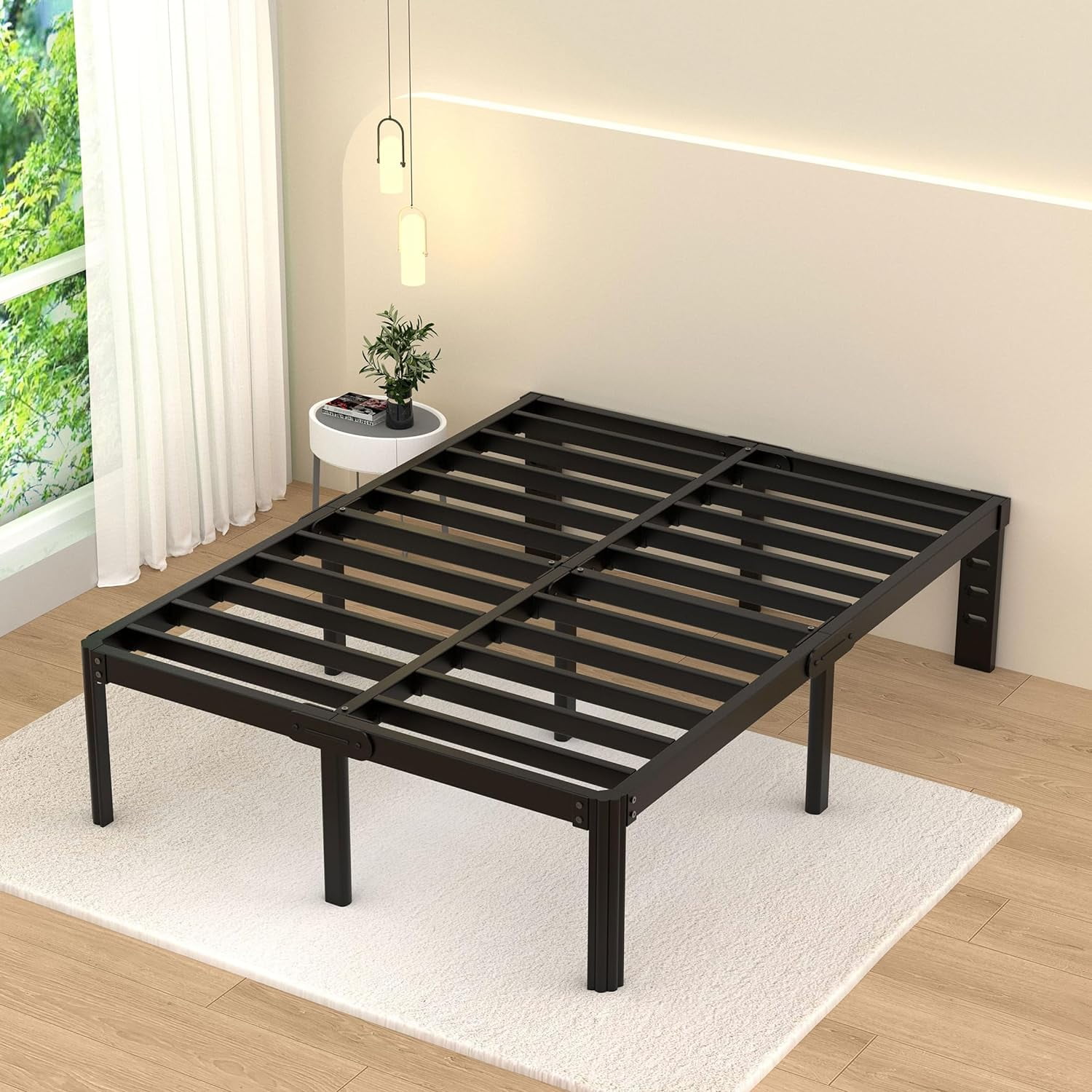 VHAHA Black Metal Bed Frame Queen Size Platform, 18 Inch Queen Size Bed