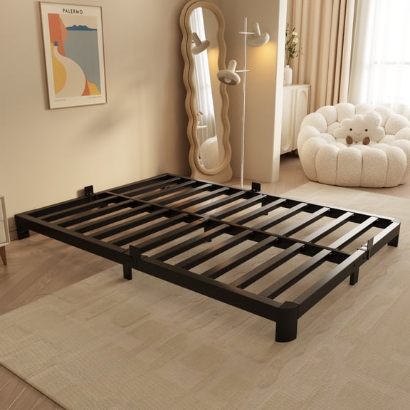 VHAHA Low Profile Bed Frame Full 6 Inch, Low Full Size Bed Frame No Box Spring Needed with Mattress Stoppers, DIY Headboard, Heavy Duty Steel Support 3000 LBS, Rounded Legs, Easy Assembly, Noiseless