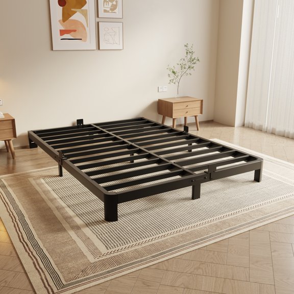 VHAHA Low Profile Bed Frame Full 6 Inch, Low Full Size Bed Frame No Box Spring Needed with Mattress Stoppers, DIY Headboard, Heavy Duty Steel Support 3000 LBS, Rounded Legs, Easy Assembly, Noiseless