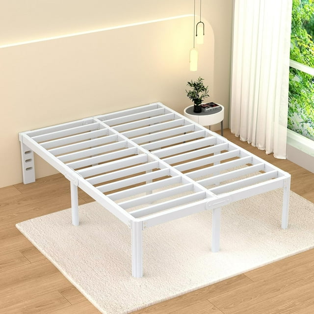 VHAHA Metal Bed Frame Full with Storage, 18 Inch White Full Size Bed