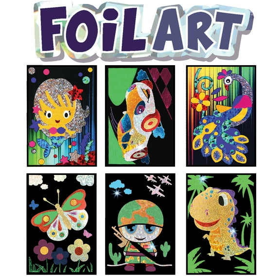 VHALE Foil Art Craft Kit Sticker Picture, Peel and Paste Sparkly Foil Art, Classroom Arts and Crafts,  6 Packs