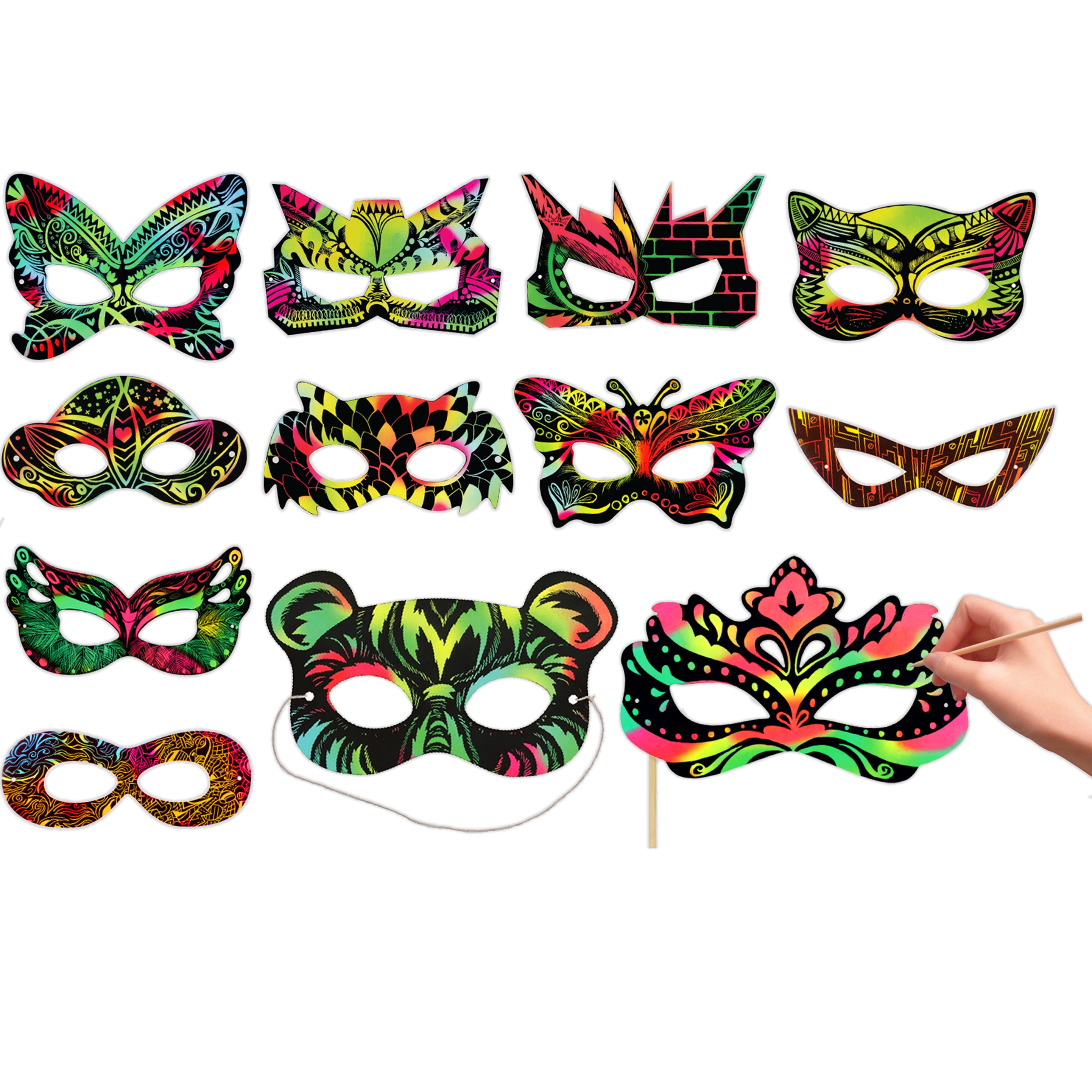 VHALE Scratch Art Mask, Superhero Costume Masks, Children Creative Arts and Crafts, 24 Sets
