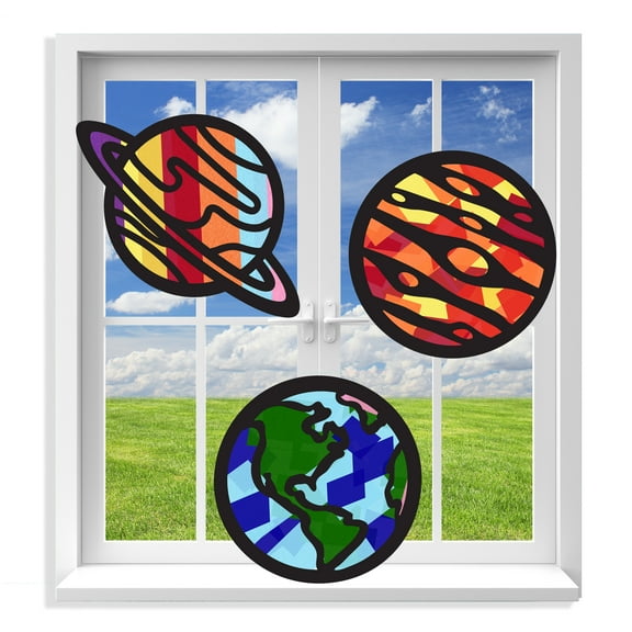 VHALE Suncatcher Kit, Stained Glass Paper Suncatchers Window Art, Children Creative Arts and Crafts, 3 Sets (Planet)