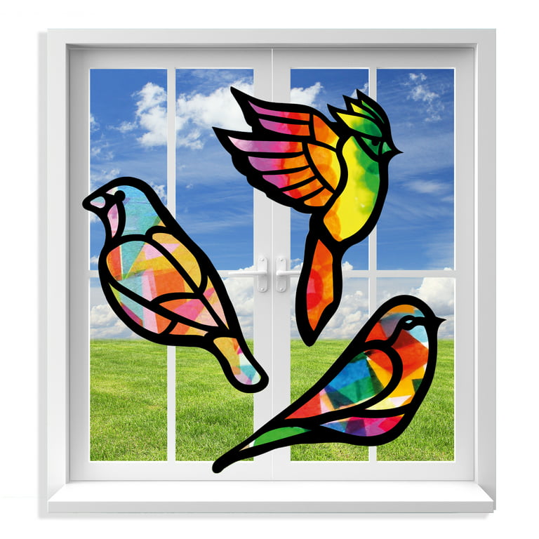 VHALE Suncatchers Craft, Stained Glass Effect Paper Sun Catcher Kit, Window  Art, Classroom Crafts, Creative Art Projects, 3 Sets (Bird) 