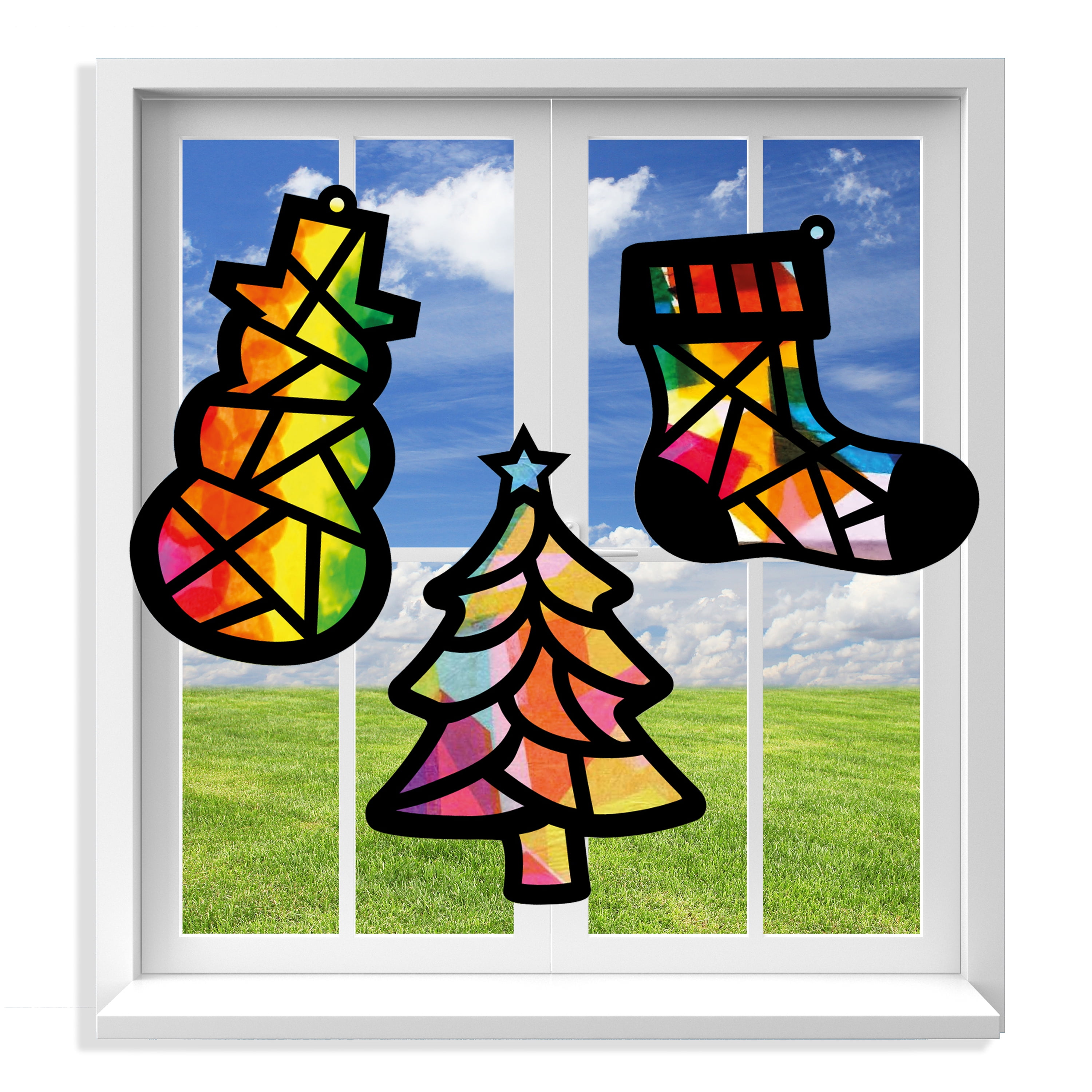 48 Pcs Christmas Window Art Craft Kit Holiday Suncatchers Craft Kits DIY  Christmas Crafts Make Your Own Suncatcher Paint Sun Catchers for Kids with  24