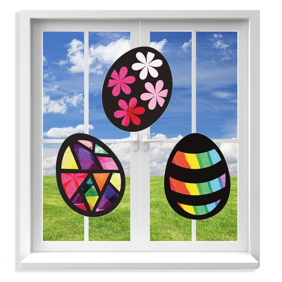 VHALE Suncatchers Craft, Stained Glass Effect Paper Sun Catcher Kit, Window Art, Classroom Crafts, Creative Art Projects, 3 Sets (Easter Egg)