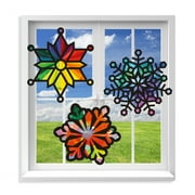 VHALE Suncatchers Craft, Stained Glass Effect Paper Sun Catcher Kit, Window Art, Classroom Crafts, Creative Art Projects, 3 Sets (Snowflake)