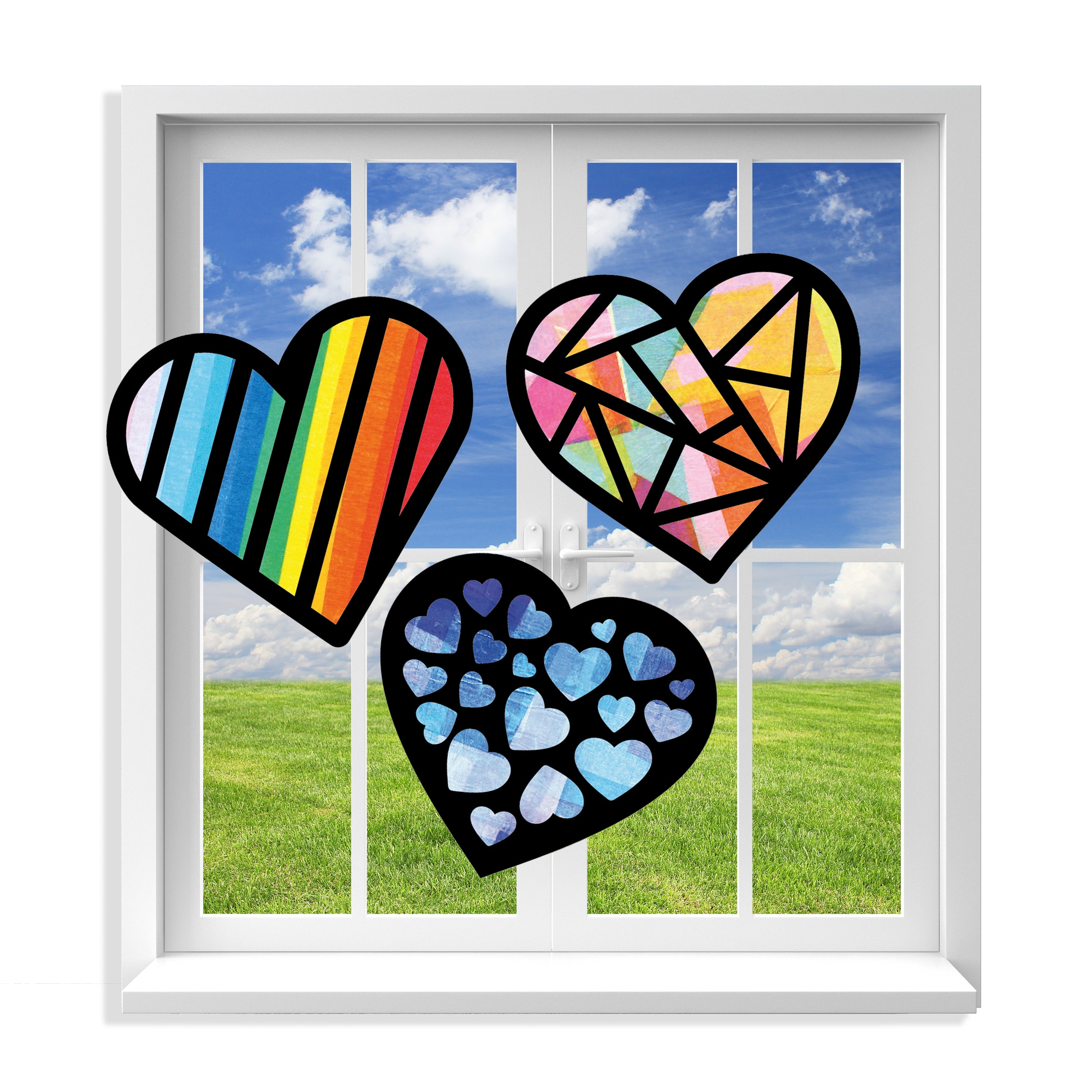  18 Pieces Heart Paper Suncatcher Kits for Kids Valentine's Day  Heart Shape Suncatcher Craft and Window Stained Glass Effect Paper Art  Contact Paper for DIY Valentine's Day Party Supplies