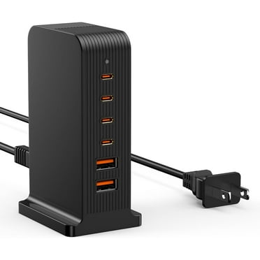 VHBW USB C Charger 6 Port Block,55W USB Tower Charging Station for iPhone 15/14/13/12, iPad, Google Pixel and Multiple Devices