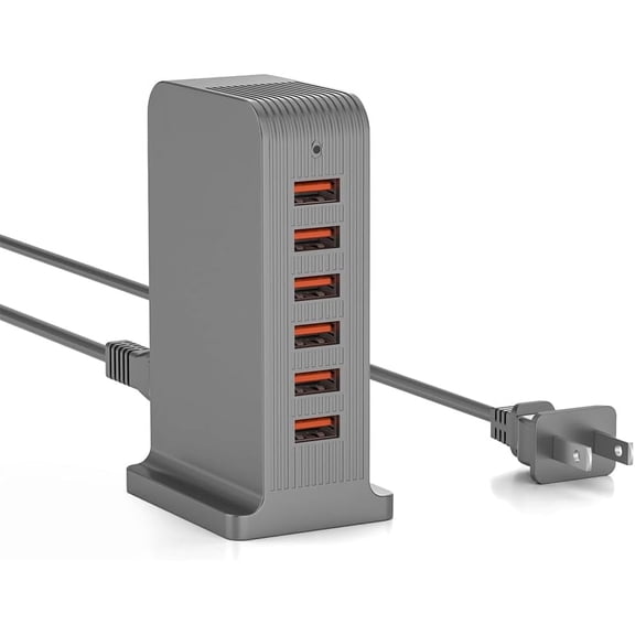 VHBW USB Charger 6 Port 50W Multi USB Tower Charging Station for Multiple Devices(Gray, 50W)