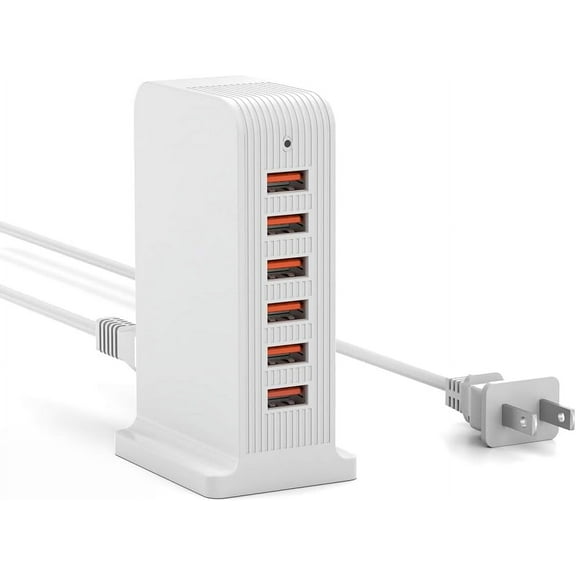 VHBW USB Charger Block, 6-Port USB Desktop Charging Station Multiports, 50W Phone Charger for iPhone, iPad, White