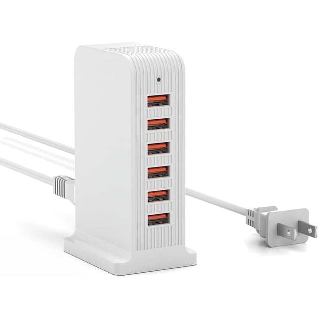 VHBW USB Charger Block, 6-Port USB Desktop Charging Station Multiports, 50W Phone Charger for iPhone, iPad, White