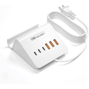 VHBW USB Charging Station, 6 Port 3USB-A and 3USB-C Charger Station with Phone Stand 6Ft Extension Cord, White