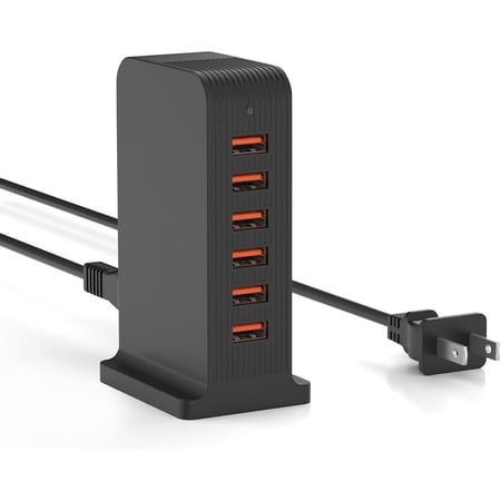 VHBW USB Tower 50W Charging Station, 6 USB Ports Charger Electric Desktop Multiple Charger Station Compatible with Smart Phone and Tablets Etc