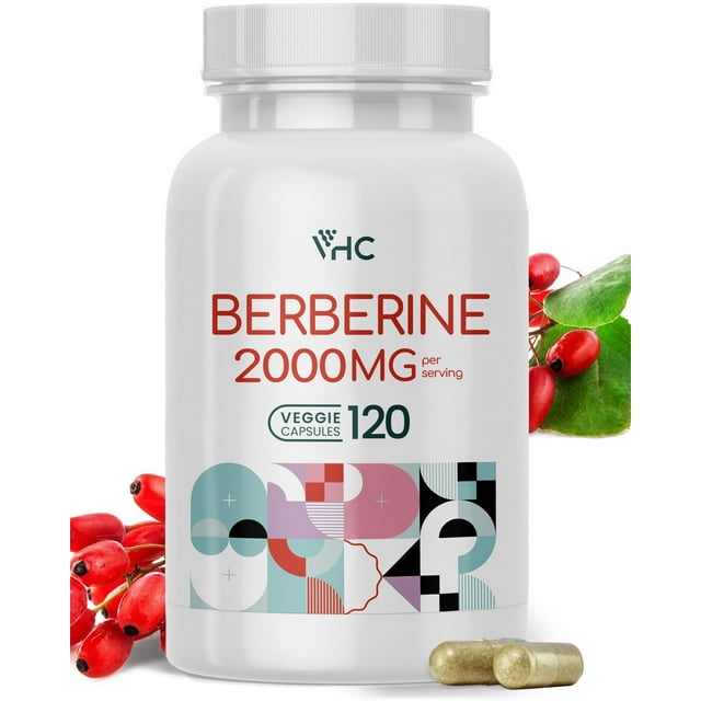 VHC Berberine Supplement HCL Plus 2000mg, 120 Veggie Capsules Made in USA, 10X Time Optimum Absorption, Max Boost Bioavailable Levels,  for Immune Cardiovascular Gastrointestinal
