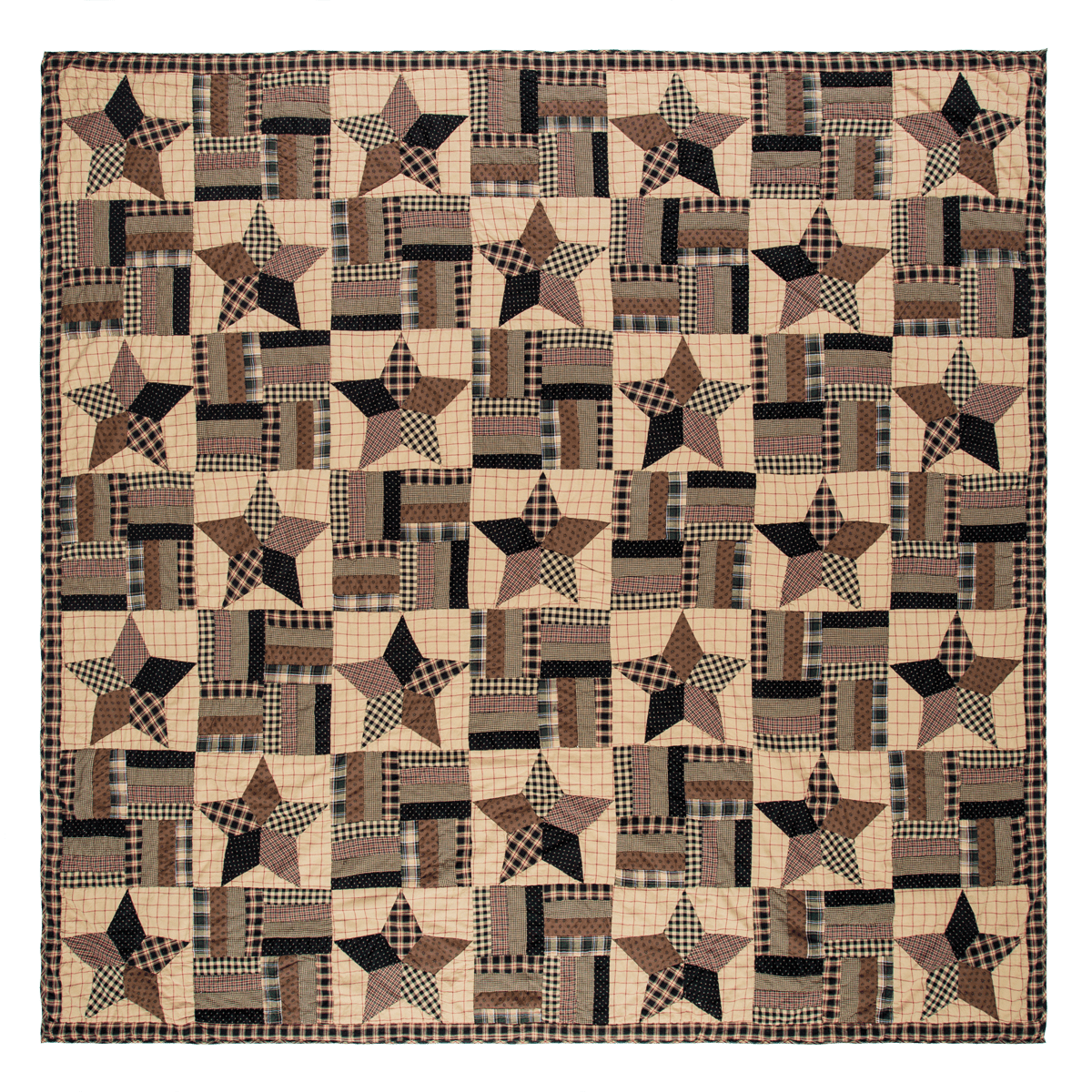 Bingham Star Black and Tan Cotton King Quilt Set