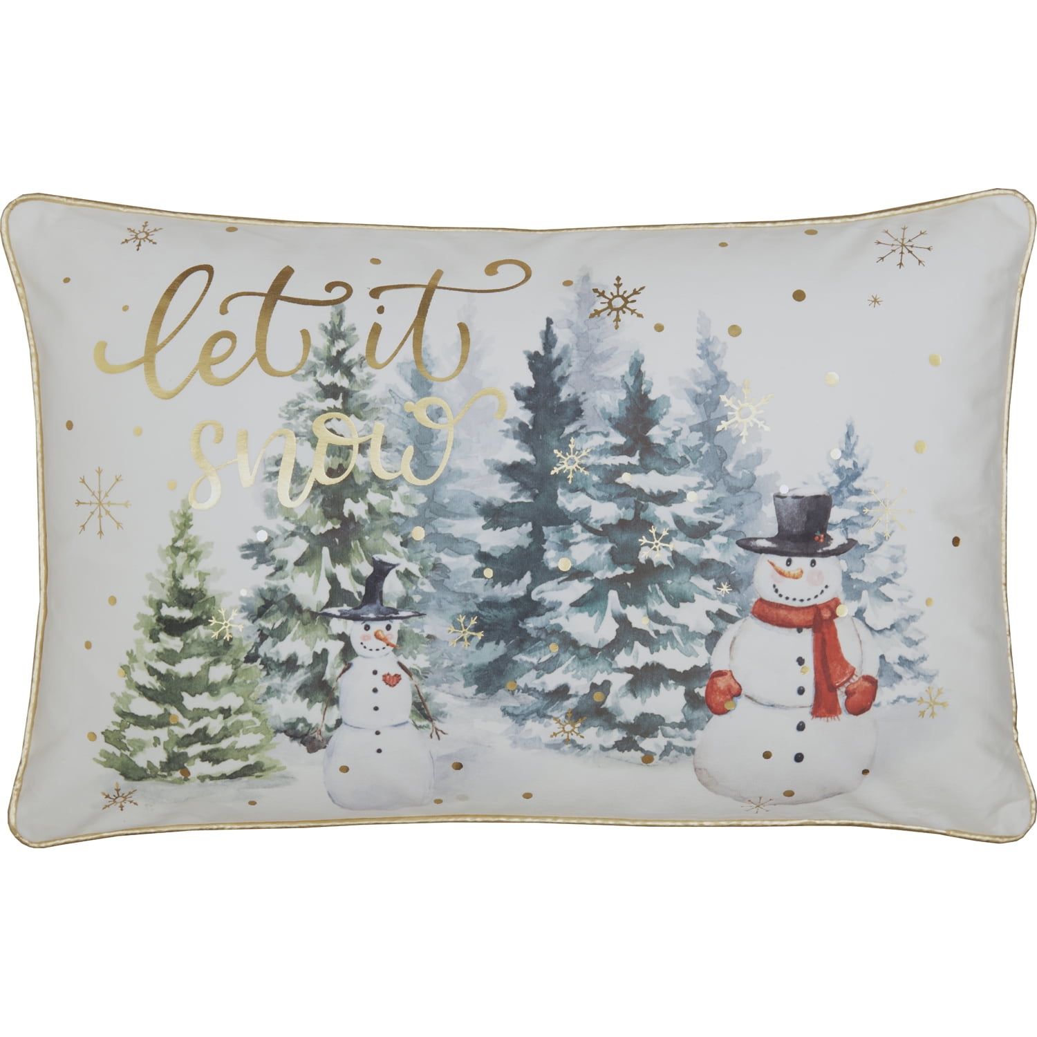 Let It Snow White and Gold Christmas Pillow