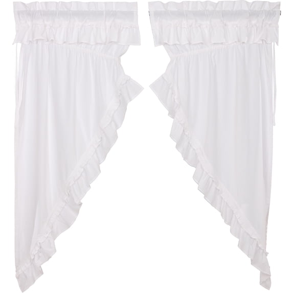 VHC Brands Muslin Ruffled Bleached White Prairie Short Panel Set of 2 63x36x18