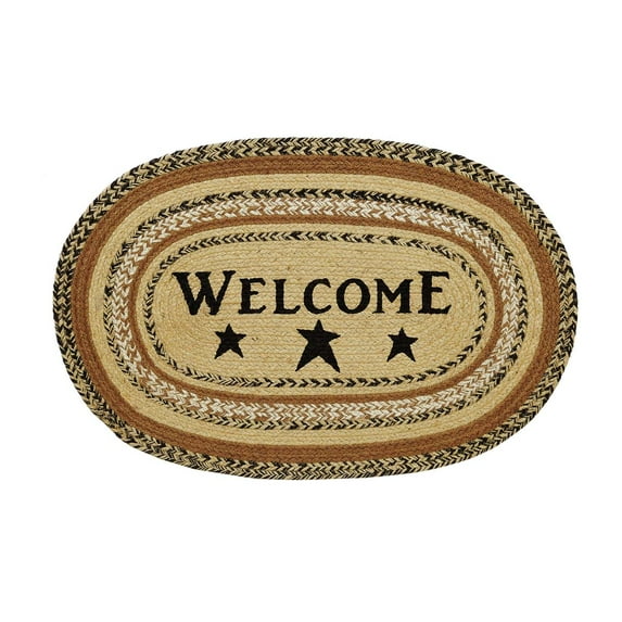 VHC Brands 10120 20 x 30 in. Kettle Grove Oval Shape Stencil Welcome Braided Jute Rug